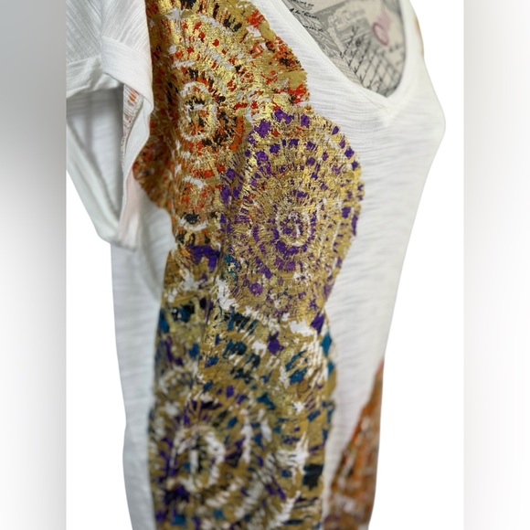 Cupio Cream Abstract Medallion V-Neck Slub Knit Top Size Large - Picture 8 of 11